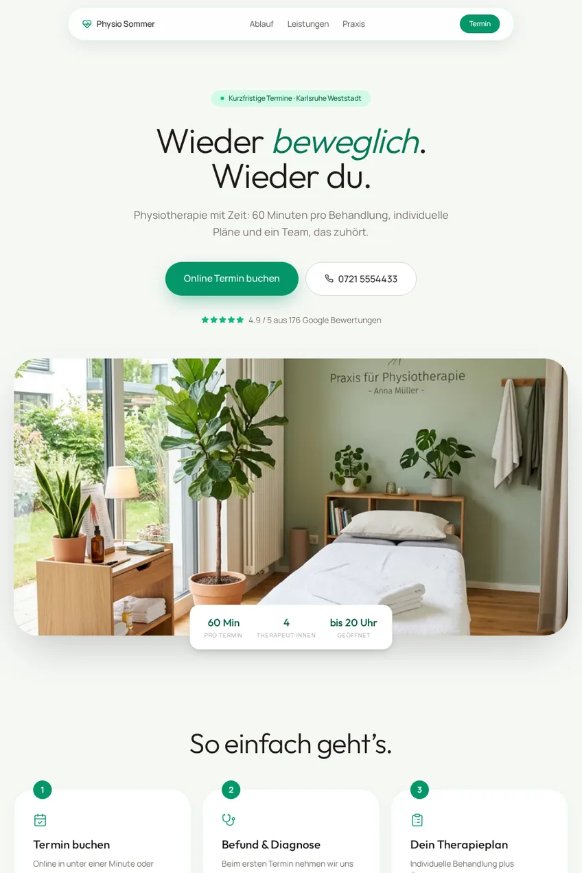 Physiotherapie Sommer — Website nachher (modernes NovaSite Redesign)