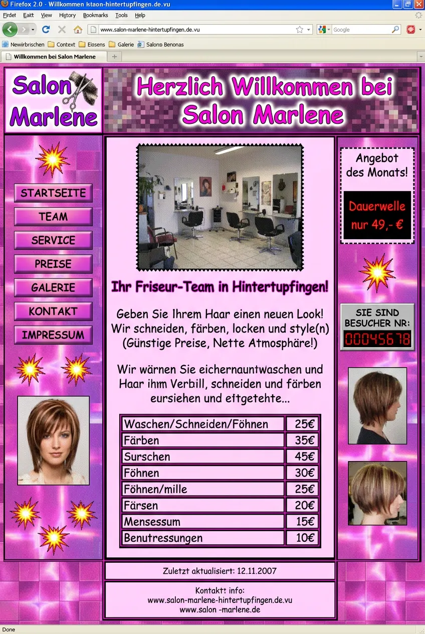 Salon Marlene — Website vorher (veraltetes Design)